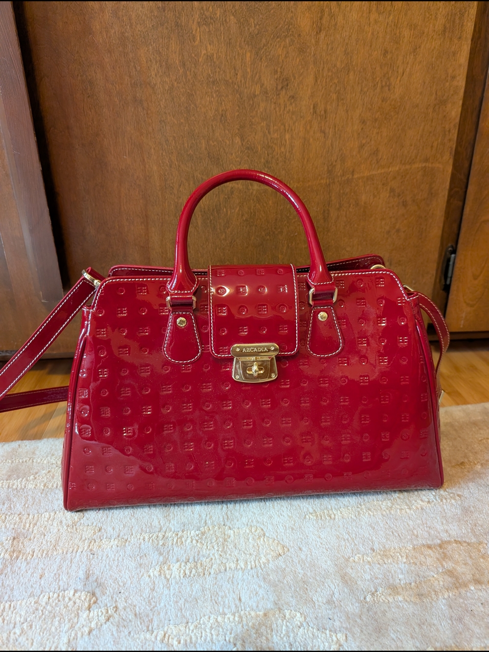 Arcadia Teresa Large Red Patent Satchel Bag New